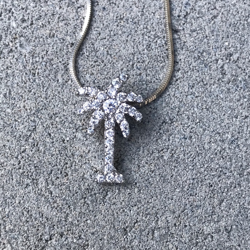 Sterling Silver Palm Tree Necklace CZ Diamonds